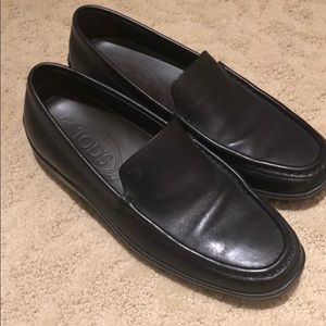 Black leather loafers